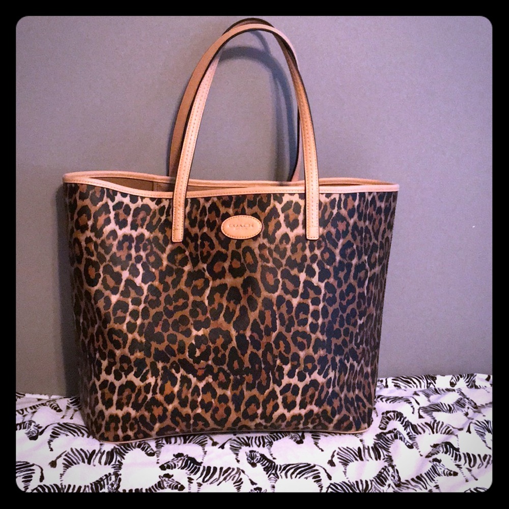 Authentic Cheetah/Leopard Coach Leather Tote